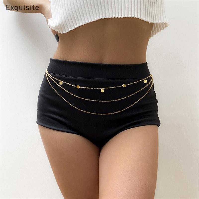 [ประณีต] Boho Vintage เลื่อมจี้ Multilayer sel เอวผู้หญิง Beach Body Chain เครื่องประดับแฟชั่น [th]