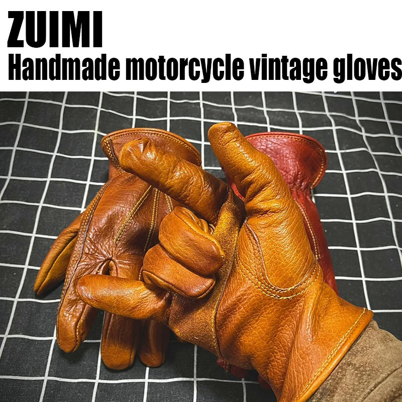 Genuine Leather Motorcycle Gloves Retro Motocross Vintage Touch Screen Riding Biker Moto Gloves Moto