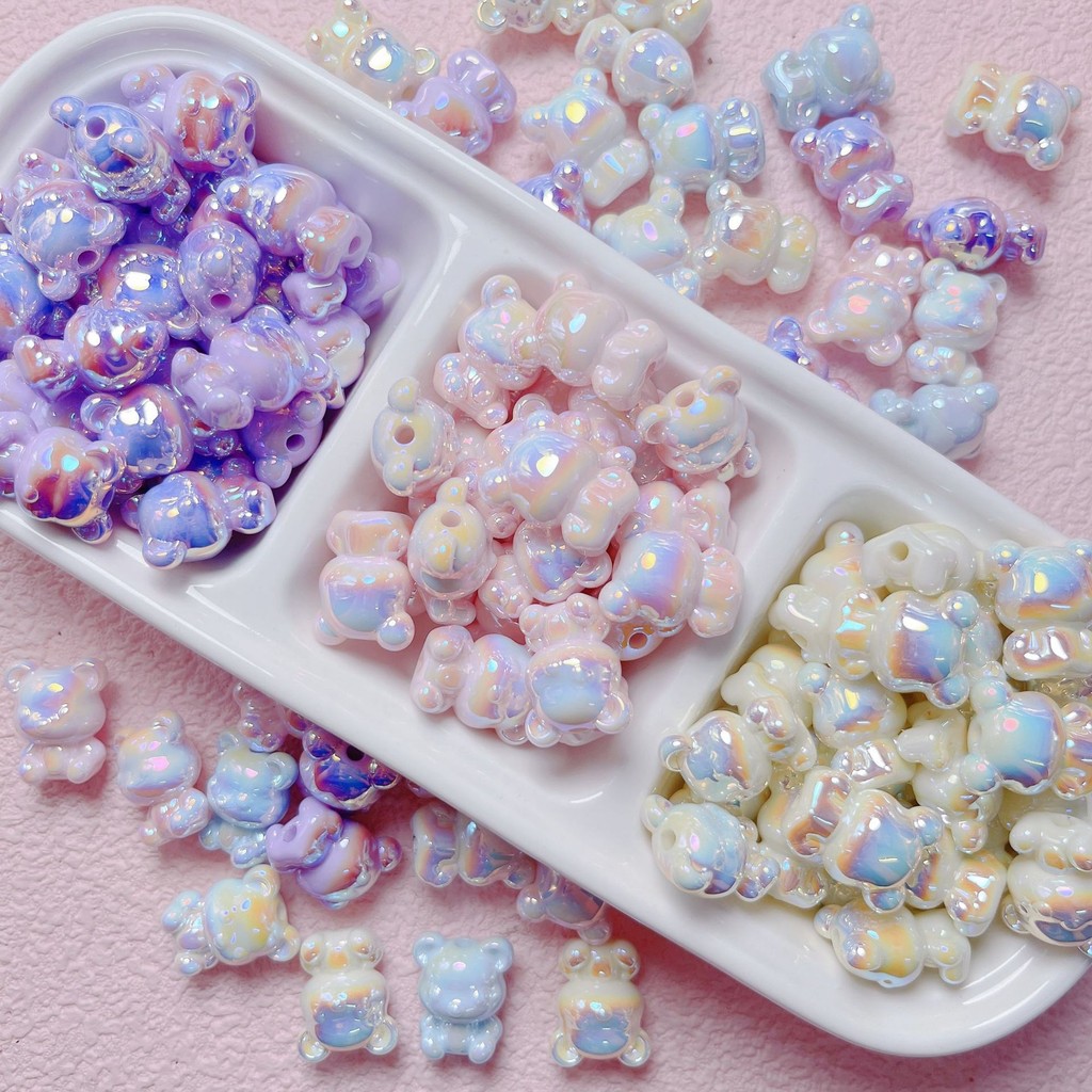 10ชิ้น ยูวี-ชุบหมีตรงหลุมลูกปัด ทําเอง ห่วงโซ่โทรศัพท์มือถือพวงกุญแจเครื่องประดับอุปกรณ์เสริม