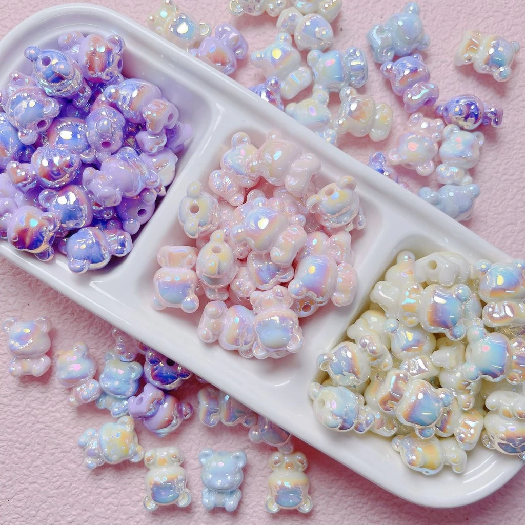 10ชิ้น ยูวี-ชุบหมีตรงหลุมลูกปัด ทําเอง ห่วงโซ่โทรศัพท์มือถือพวงกุญแจเครื่องประดับอุปกรณ์เสริม