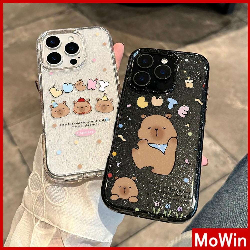 Movin - เคส iPhone 16 Pro Max iPhone 11 เคสใสแบบแวววาว TPU นุ่มสีสันสดใส หมีสีน้ำตาลแสนน่ารักแสนสุข Compatible iPhone15 Pro max 14 13 12 Pro max XS XR 7 Plus 8 Plus