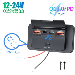 Quick Charge PD Type C พอร์ต USB คู่รถ Bus Charger ซ็อกเก็ตอะแดปเตอร์ 12 V/24 V USB Power พร้อม Swith สําหรับรถจักรยานยนต์ทางทะเล