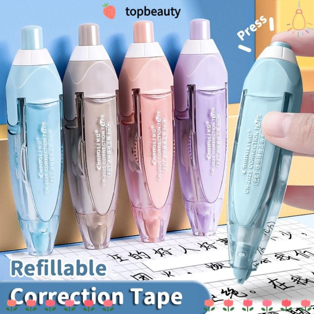 Topbeauty แถบลบคําผิดกด, เทปเปลี่ยนแกนแบบถอดเปลี่ยนได้, เทปฟิล์ม PET แบบพกพา, แถบแก้ไขความจุขนาดใหญ่เครื่องเขียนสํานักงาน