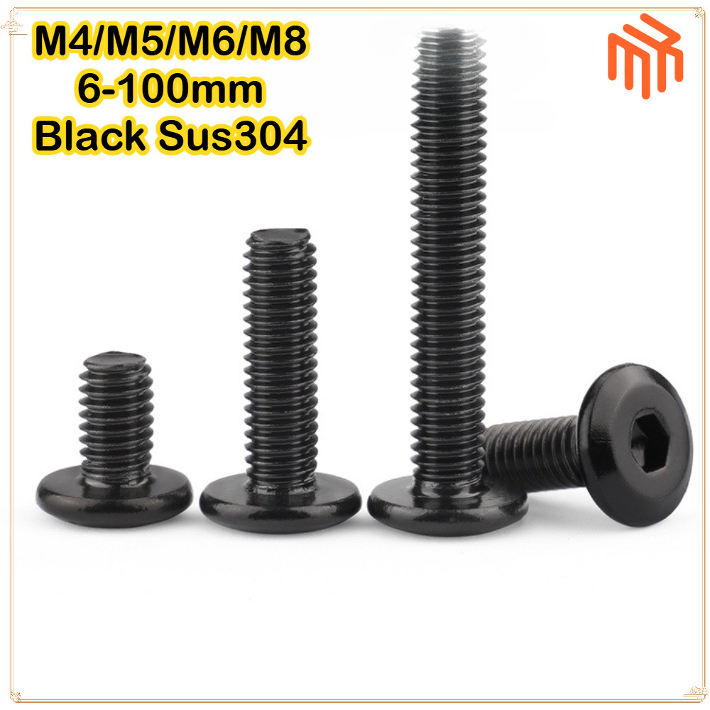 [MX1] น็อต สกรู หัวจมแบน หัวกลมแบน งานเฟอร์ฯ  เกลียวมิล หยาบ M4 M5 M6 M8 / Round Flat Hex Socket / สกรูซ็อกเก็ตหกเหลี่ยมกลับหัว 304 สีดํา M4/M5/M6/M8