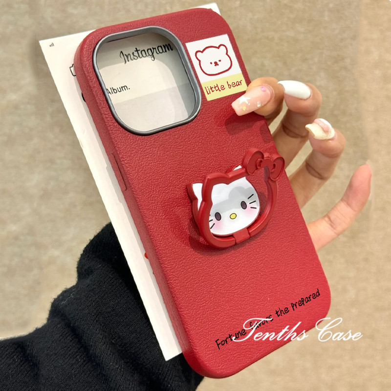 SAMSUNG สําหรับsamsung S24 S23 A22 A21 S20FE Plus Ultra A11 A21s A73 A72 Kitty Bracketธรรมดารูปแบบหนังชุบเลนส์กรอบเคสโทรศัพท์ปกอ่อน