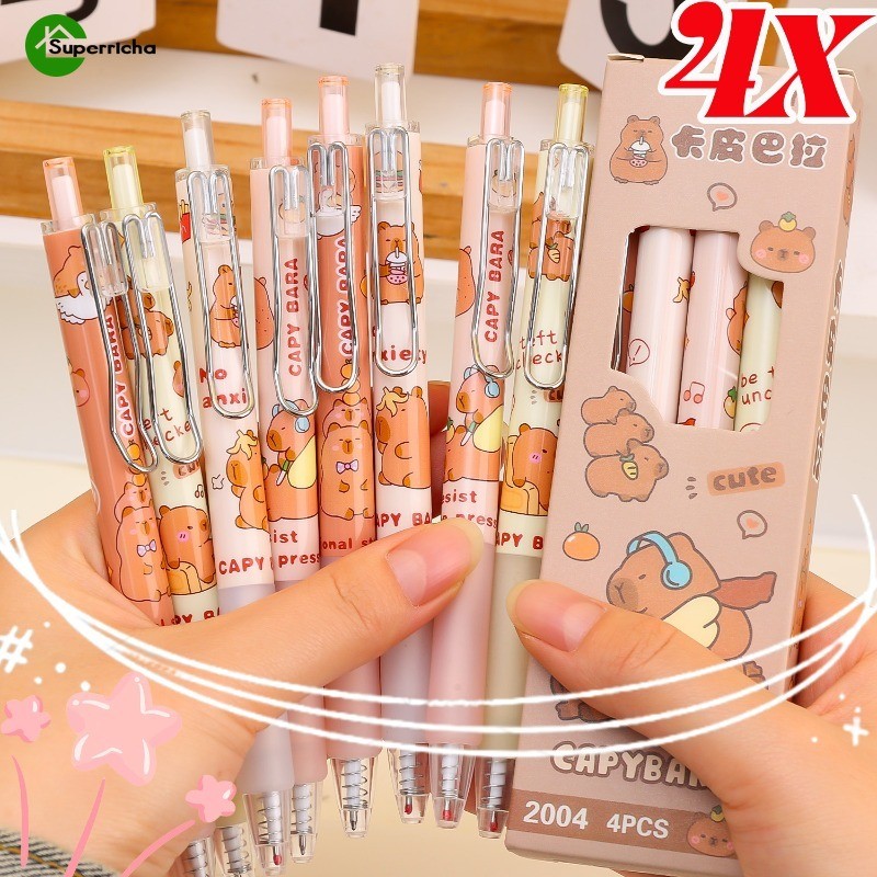 4ชิ้น น่ารัก คาปิบาระเจลปากกา-การ์ตูนเป็นกลางปากกา-แห้งเร็วเรียบจุดดีกดปากกา-โรงเรียนอุปกรณ์สํานักงาน-เครื่องเขียนนักเรียน