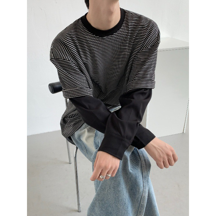 2024ใหม่ฤดูใบไม้ร่วงผู้ชาย Retro niche ออกแบบรอบคอลาย Quick-drying หลวมเสื้อยืด