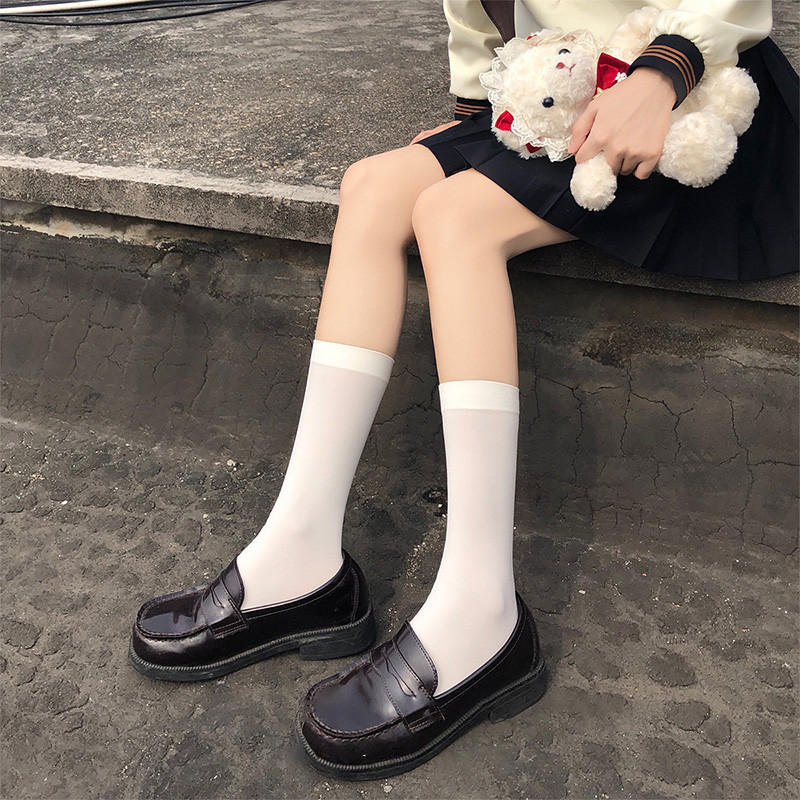 ในไทย💖ถุงเท้า ถุงน่องเนือเข่า JK Lolita ถุงเท้าลูกวัวผู้หญิง ถุงน่องเนือเข่ ยืดหยุ่นสูง สีพื้น สไตล์นักเรียนญี่ปุ่น - รูปที่ 4