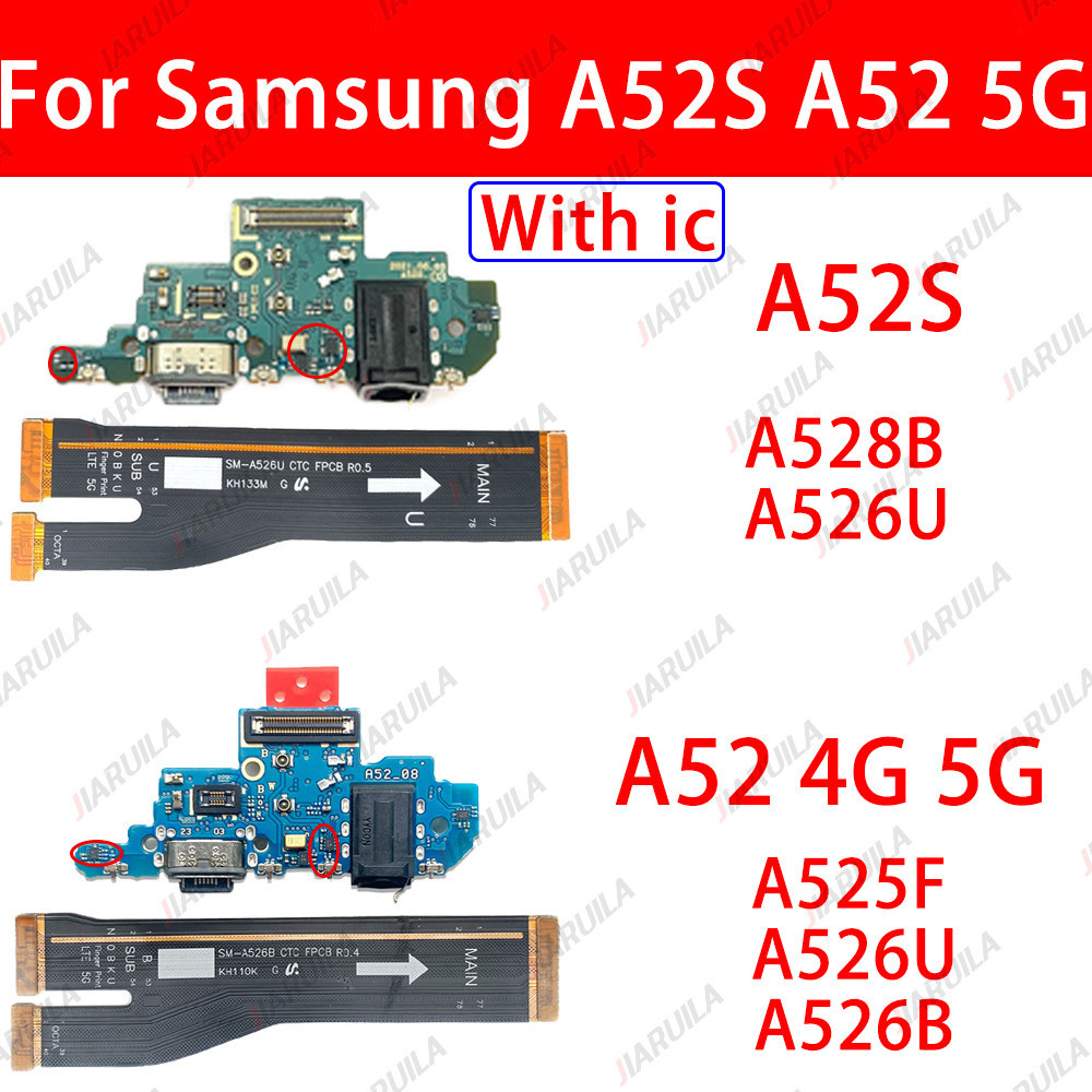 สําหรับ Samsung A52S A52 5G A526U A526B A528B A525F USB ชาร์จพอร์ตบอร์ดพร้อมไมโครโฟน + หลักเมนบอร์ด Flex สาย