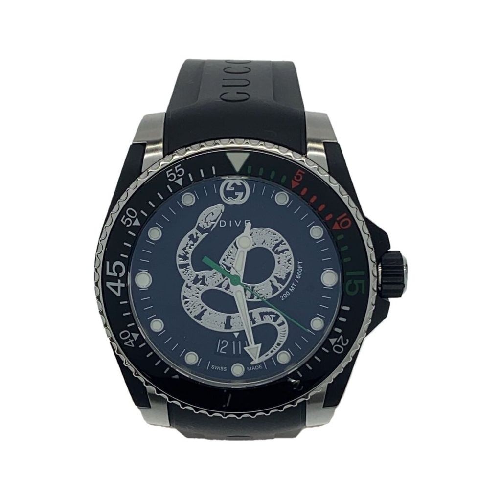 Gucci Mens Quartz Watch DIVE Snake Analog Grabber BLK SS 136.3 Direct from Japan มือสอง
