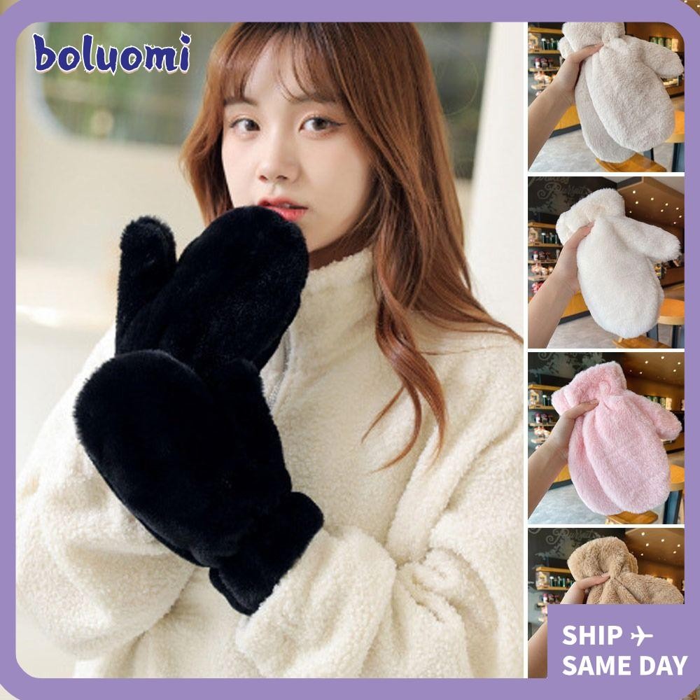 Bolumi ถุงมืออุ่น,เย็นป้องกันWindproofผู้หญิงThicken Plushถุงมือ,กลางแจ้งแน่นCuff Soft Fluffy Fur Keep WARMฤดูหนาวมืออุ่นหญิง