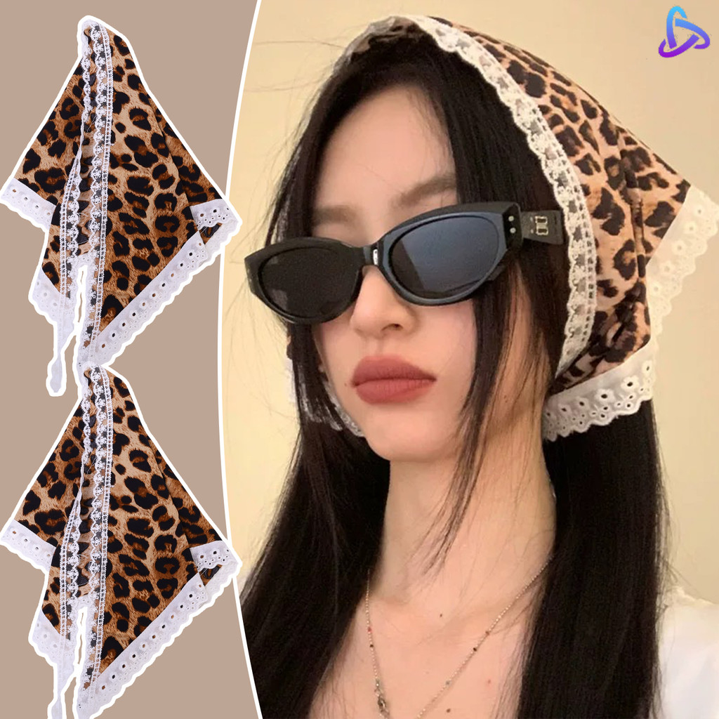 Retro เซ็กซี่เสือดาวพิมพ์สามเหลี่ยม Headscarf - Chic Elegant Lacework Laciness Bandana ผ้าพันคอผม - พิเศษ Headwear ของขวัญสําหรับสาวเผ็ด