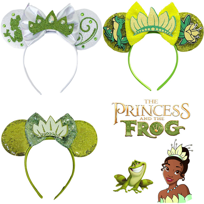 เจ้าหญิงและกบหัวสําหรับสาวคอสเพลย์ Tiana อุปกรณ์เสริมผมผู้หญิงผู้ชาย Disney Crown Bow Hairbands ผู้ใหญ่ Mickey Mouse หู Headwear เทศกาลวันเกิด