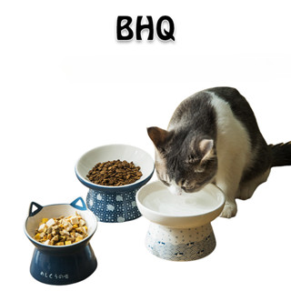 BHQ ชามอาหารแมวเซรามิก ชามอาหารแมว สไตล์ญี่ปุ่น แบบเอียง สํา…