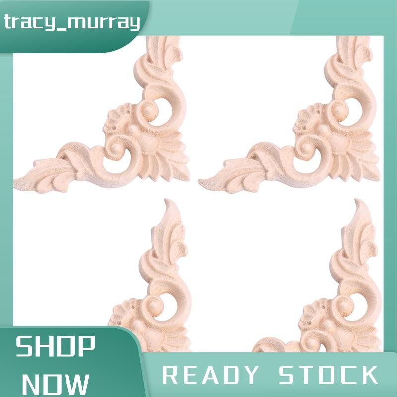 tracy_murray 4pcs 8*8 ซม.ไม้แกะสลักมุม Onlay เฟอร์นิเจอร์ตกแต่งบ้าน Unpainted Applique