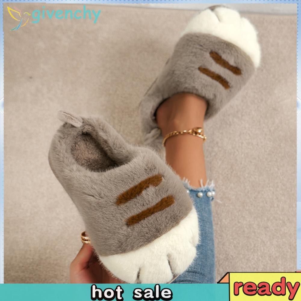 [givenchy1.th] 3d Cat Paw Plush รองเท้าแตะ Furry Paw คู่รองเท้าแตะกันลื่นสําหรับห้องนอนในร่ม - รูปที่ 3