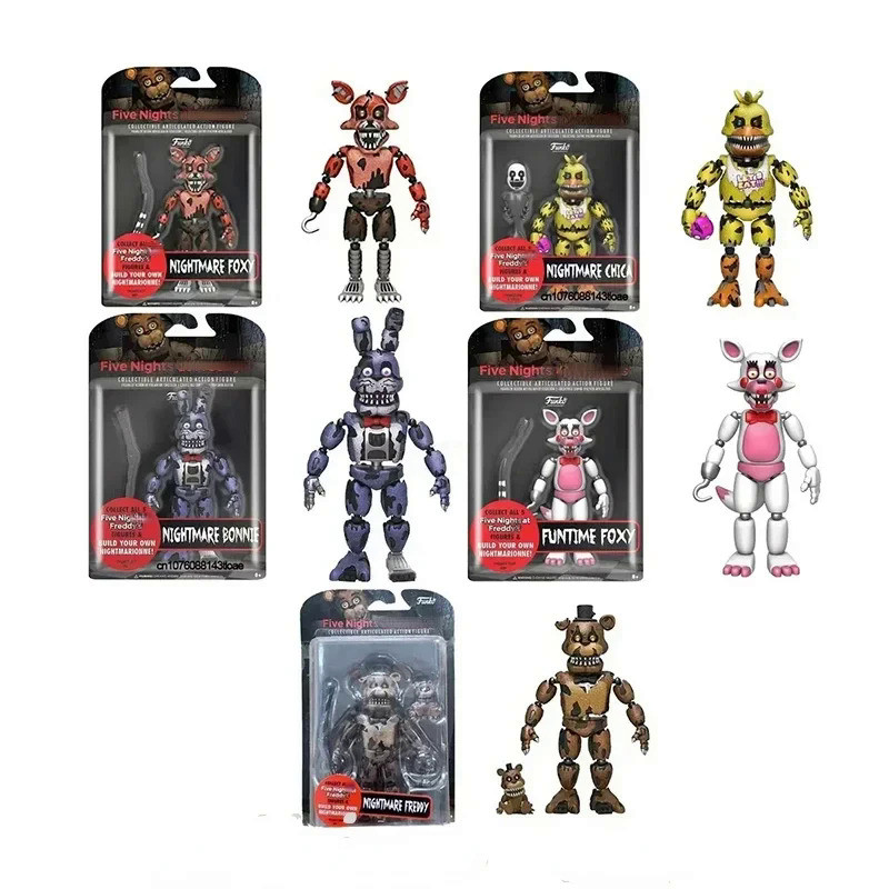 14CM FNAF Figures Nightmare Freddy Bonnie Foxy Chica Action Figure Movable Blacklight Freddy Frostbe