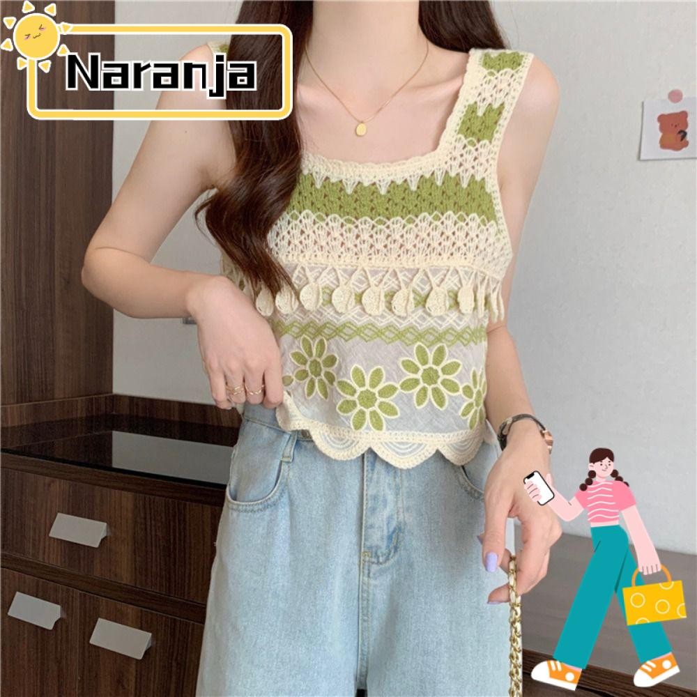 Naranja เสื้อครอป, เสื้อกั๊กแขนกุดโครเชต์ย้อนยุค, รูปแบบเย็บปักถักร้อยแฟชั่นเสื้อกล้ามฤดูร้อนที่หรูหราผู้หญิง
