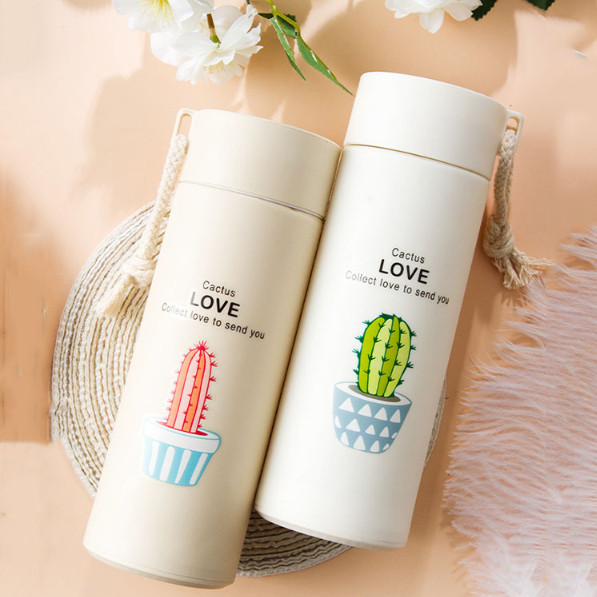 ww YIWUSHOP ปลีก/ส่ง  กระบอกน้ำลายกระบองเพชร ในเป็นแก้ว ขนาด 450ML