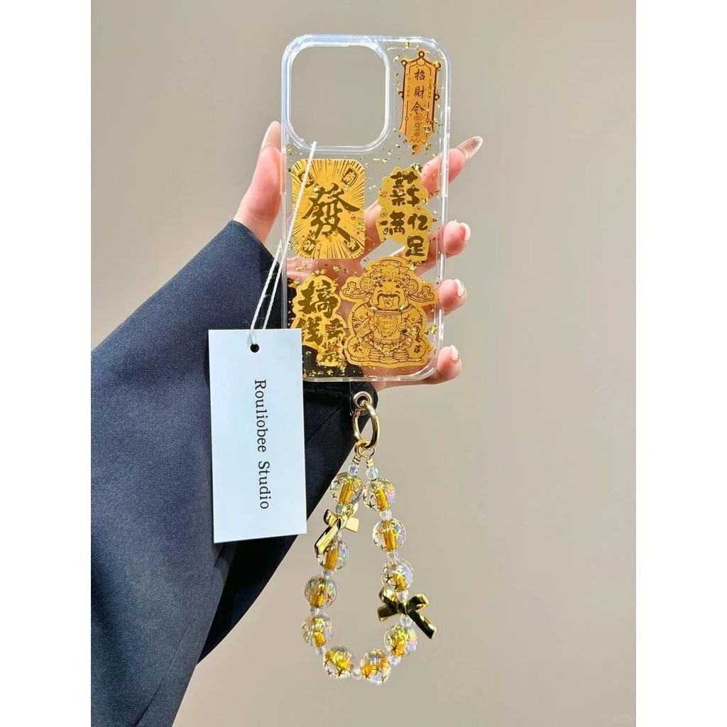 เคส IPhone สําหรับ 11/12/13Pro 7/8 Plus XSMAX IPhone14/15Promax 16 X/xs XR Gold Leaf Big Hole ทาสีโปร่งใส Drop Proof เคสโทรศัพท์