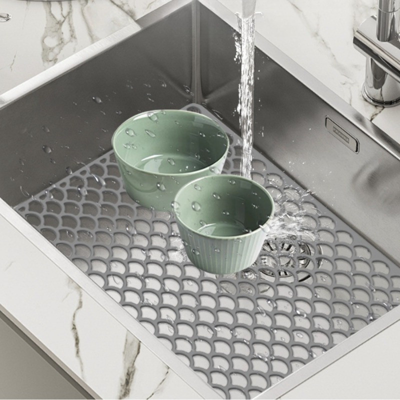 ซิลิโคนห้องครัว Hollow ด้านล่าง Anti-Scratch Sink Mat, Anti-Slip Mat, ท่อระบายน้ํา, Storage Mat, ราวตาก, เหมาะสําหรับห้องครัวตกแต่งบ้าน