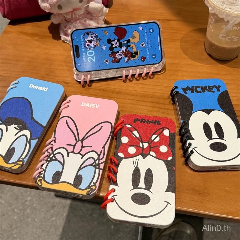 手机壳 适用于 iPhone 11 12 13 14 15 16 Pro max Plus 卡通蓝底米奇 米妮 黛西 唐老鸭 翻盖笔记本 全包软壳 防摔防震保护壳 外壳 55SV