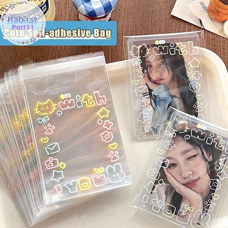 Habitatport 50 ชิ้นโปร่งใสน่ารัก Graffiti ลูกแมว Self-กาว Opp กระเป๋า Kpop Idol Photo การ์ดป้องกันกระเป๋า Photocard การ์ดแขน th