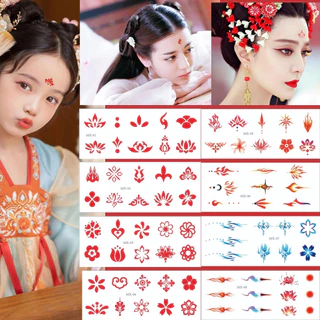 หน้าผากพิมพ์แพทช์คิ้ว  ปีใหม่นางฟ้าจีนโบราณ สติ๊กเกอร์รอยสักเด็ก ผู้หญิงแต่งหน้า ดอกไม้ แต่งหน้าบนเวทีภาพถ่าย