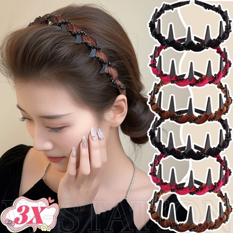 ที่คาดผมทรงสูงหยัก 3 ชิ้น - ที่คาดผมอาบน้ําทุกวัน - แฟชั่น อ่อนโยน หรูหรา ย้อนยุค กันลื่น - สําหรับผู้หญิงจัดแต่งทรงผม - สุภาพสตรีล้างหน้าแต่งหน้า หมวก