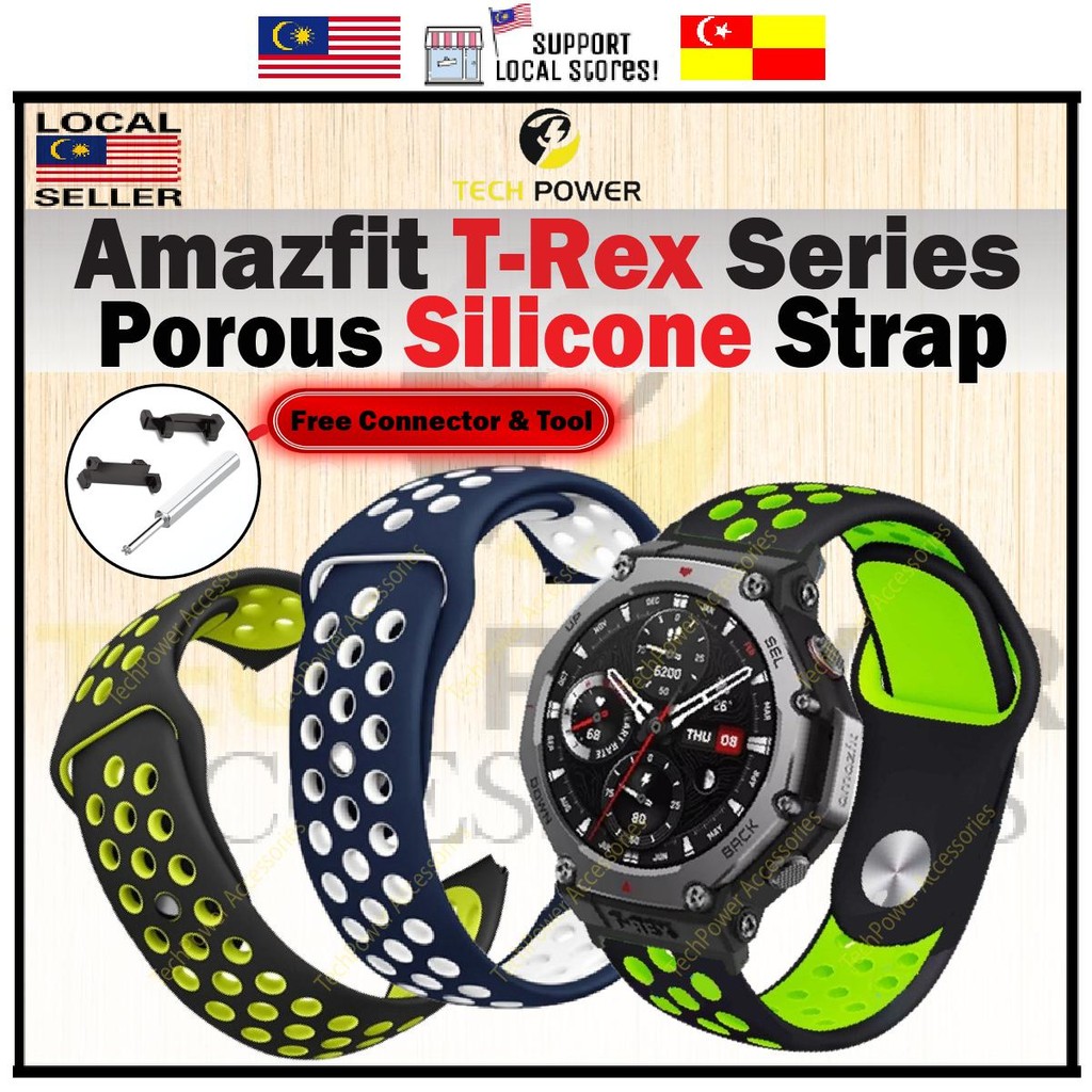 Amazfit T-Rex 3 /Amazfit T-Rex 2 Strap Sport Double Color สายมีรูพรุน, Tali Jam Sport Amazfit T-Rex3