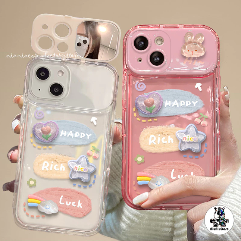 เคส + ตุ๊กตา 3D DIY สำหรับ iPhone 11 15 14 13 12 Pro MAX 7 8Plus X XR XS MAX เคสโทรศัพท์ กันกระแทก กรณีโทรศัพท์กระจกพลิก