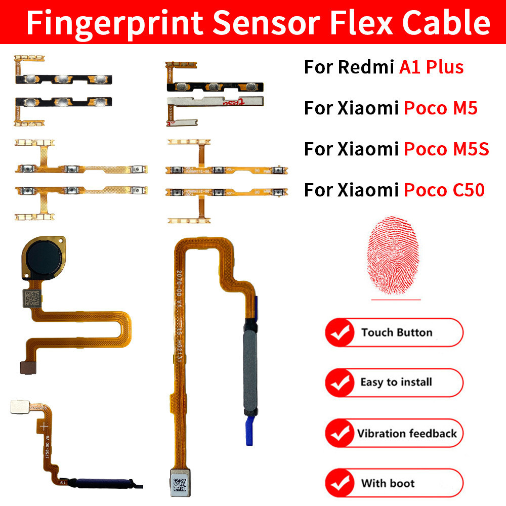 Orig ลายนิ้วมือเซ็นเซอร์เครื่องสแกนเนอร์ Touch ID ปุ่มบ้านสําหรับ Xaiomi Poco C50 M5 M5S Redmi A1 Plus ปริมาณไฟ On Off ปุ่ม flex สาย