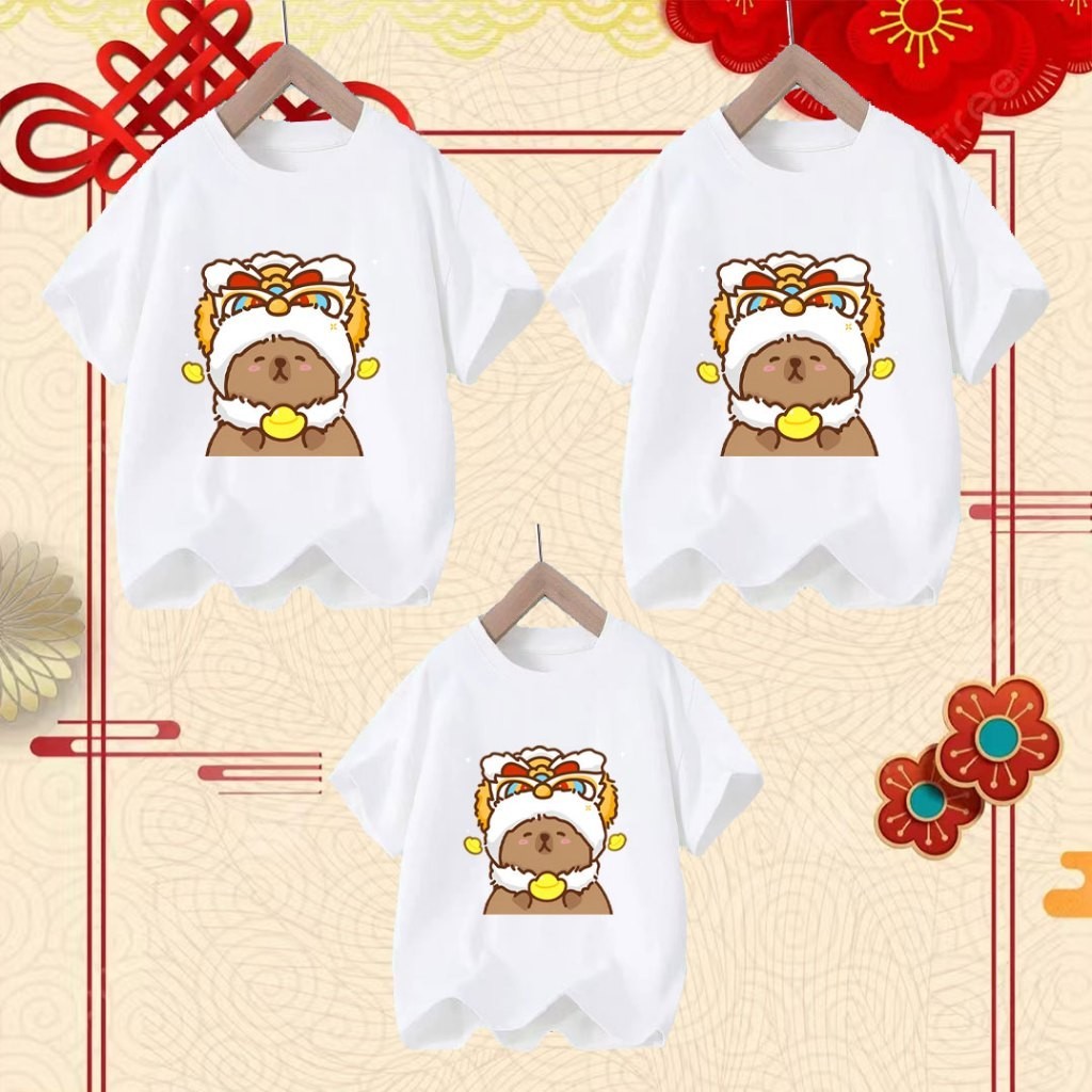 2025 CNY สวัสดีปีใหม่ปีงู Capybara 2568 Happy New Year เสื้อยืดครอบครัวสวัสดีปีใหม่ HC33