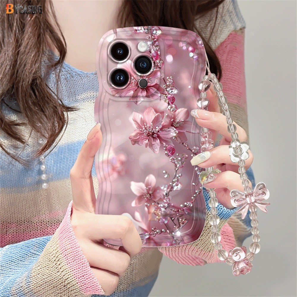 SAMSUNG สําหรับsamsung A16 A06 A15 A54 A05S A24 A12 A04 A14 A23 A11 A20 A51 A04E A21s A04s A22 A03s A13 A02s A52 A32 ดอกไม้น้ําแข็งสีชมพูสร้อยข้อมือสีชมพูดอกไม้สีชมพูดอกไม้แฟนตาซี