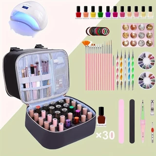 เครื่องมือทําเล็บ เครื่องมือทําเล็บ กระเป๋าเก็บยาทาเล็บ แบบพกพา สีม่วง สีขาว สีดํา คูดัน