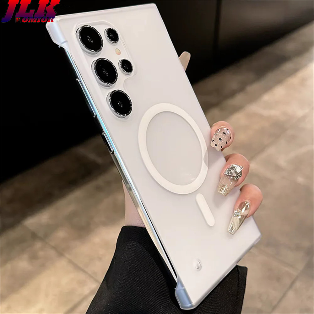[JLK] Luxury Slim Matte Clear Frameless Magnetic Wireless Charge Case สําหรับ Samsung S24 S23 FE S22 Ultra Plus Hard PC Cover