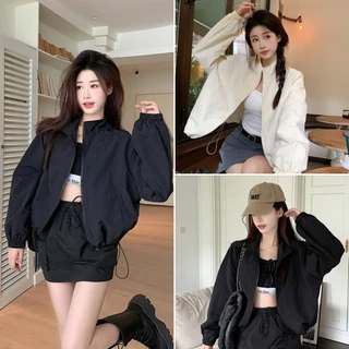 Bella shop🌻เสื้อคลุมแขนยาวผู้หญิง เสื้อคลุมสั้น สไตล์เกาหลีเรียบง่าย เบสิก สีพื้น ทรงหลวม สวมใส่สบาย
