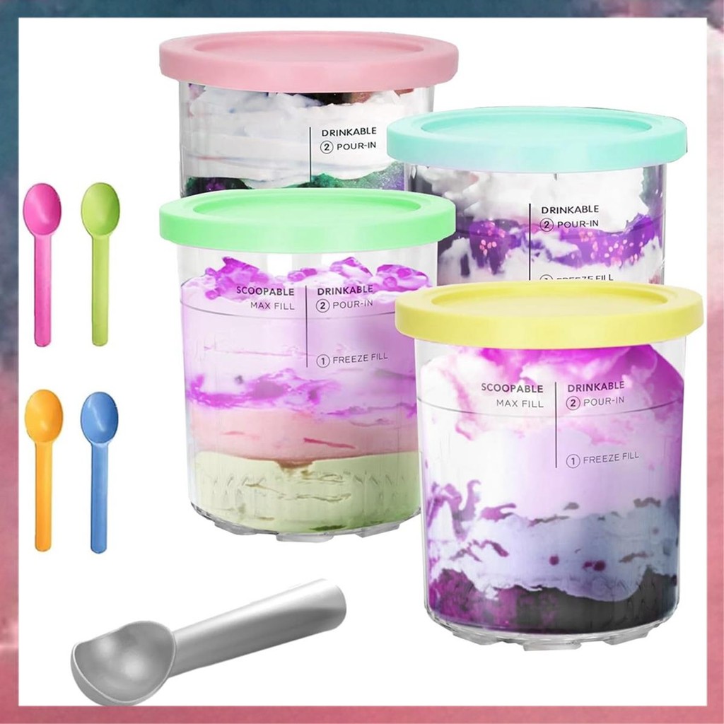 ภาชนะไอศกรีมสําหรับ Creami Pints และฝาปิด 24oz ถ้วย Creami Deluxe NC501 NC500 Series พร้อม Scoops อะ