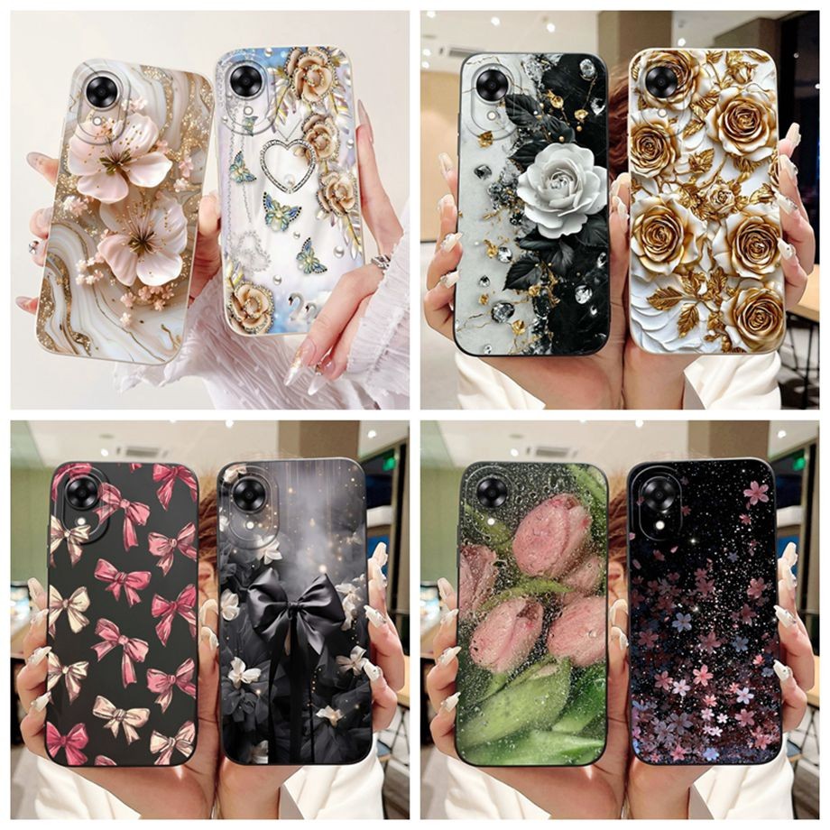 สําหรับ OPPO A17K กรณี CPH2471 เคสโทรศัพท์ Len Proective ซิลิโคนนุ่มผีเสื้อดอกไม้รูปแบบปกหลังสําหรับ