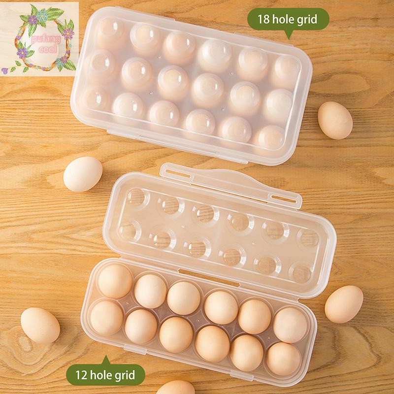 PUCOOL 1 PC 12/18 ตารางกล่องเก็บไข่พร้อมฝาปิดห้องครัวตู้เย็นกล่องไข่ Egg Drop Rack ตู้เย็นในครัวเรือนไข่ถาด TH