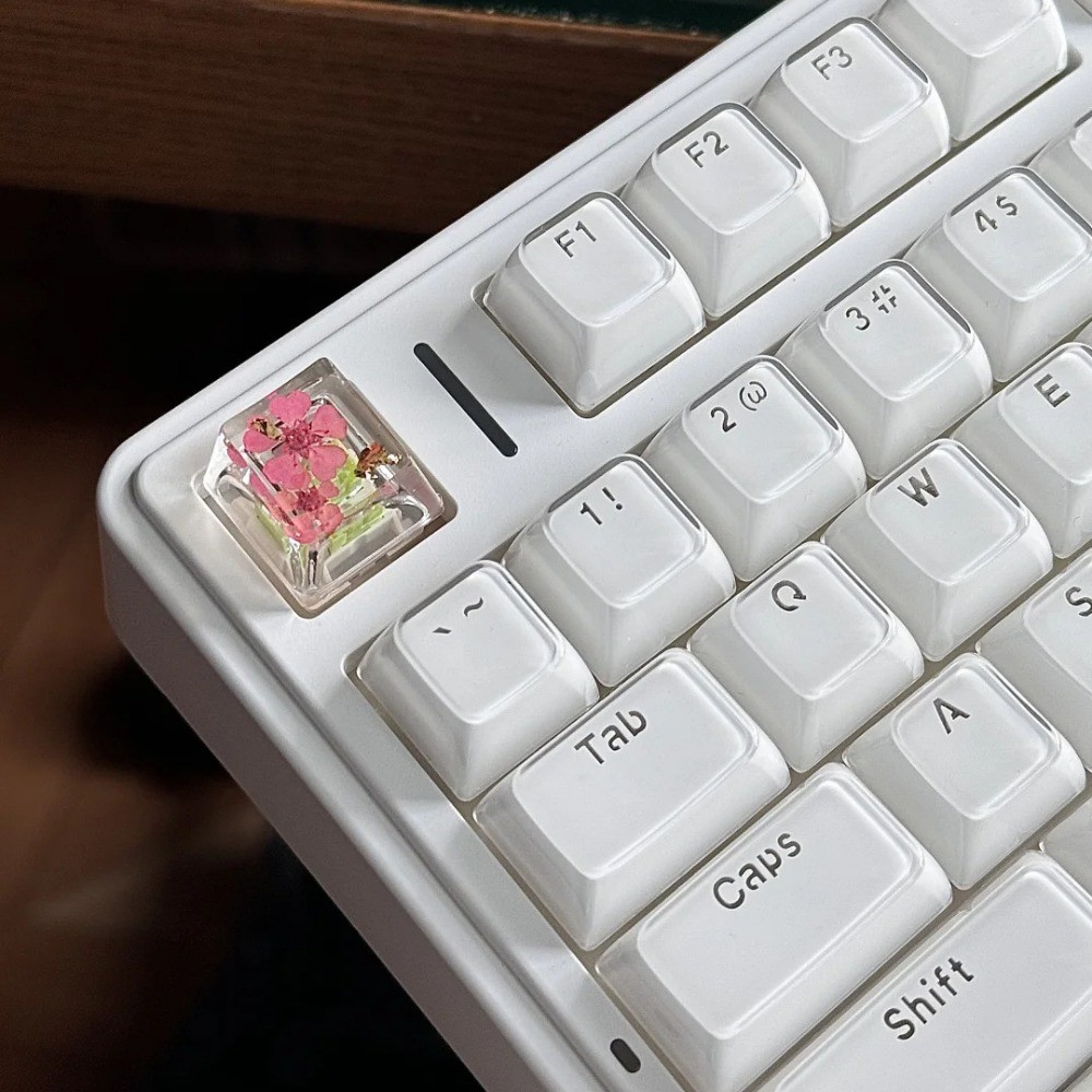 Prunus Mume Keycap OEM R4 เรซิ่นปุ่มกด DIY สร้างสรรค์น่ารักสีชมพูสีเหลืองสีม่วงดอกไม้หยด-กาวKeycap