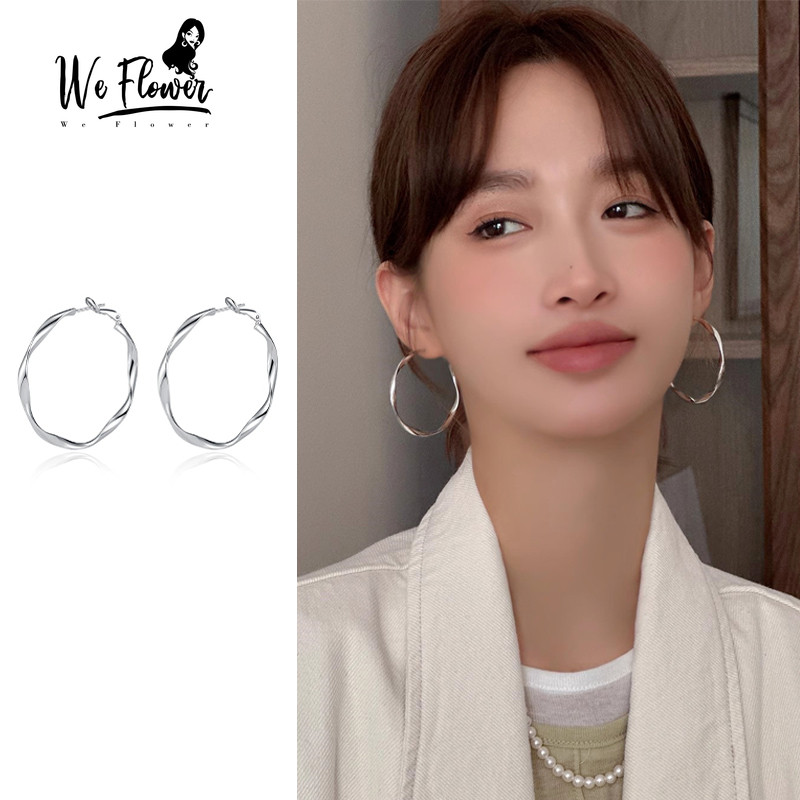 We Flower ความเรียบง่าย ส925 เงินบิด โมเบียส วงกลมห่วงต่างหูสําหรับผู้หญิงสาวแฟชั่นรอบหูเครื่องประดับของขวัญ