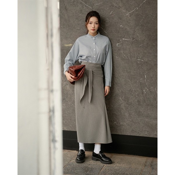 [HN STITCHING] กระโปรงผู้หญิง VIRGINIE ใส่ทํางานหรือออกงานมีสายผูกด้านหน้าให้หรูหรา STITCHED BY CQ