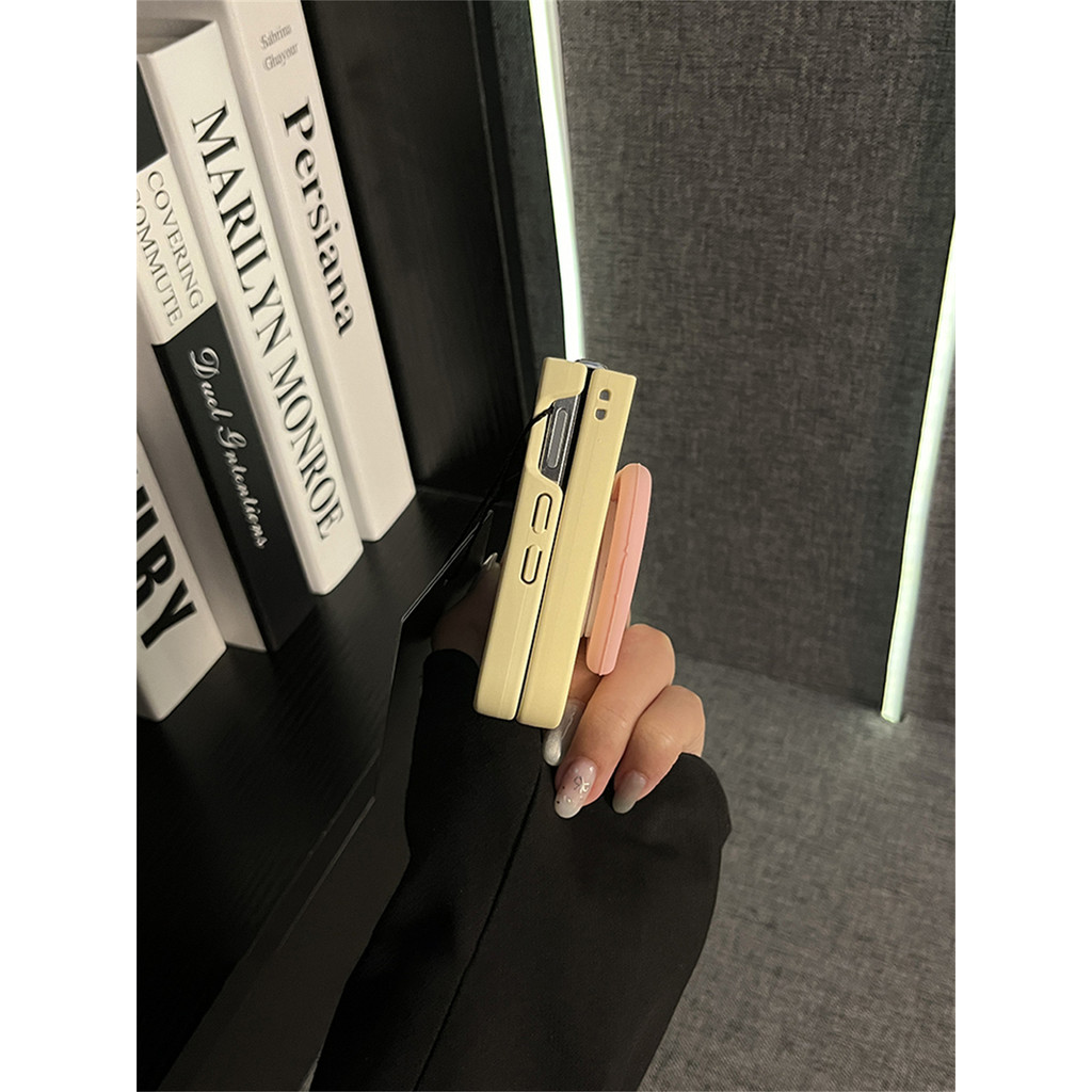 Insเคสโทรศัพท์สีทึบเกาหลีเรียบง่ายพร้อมวงเล็บหัวใจรักสําหรับXiaomi Mix Flip Mixflip Hardปกหลัง - รูปที่ 4