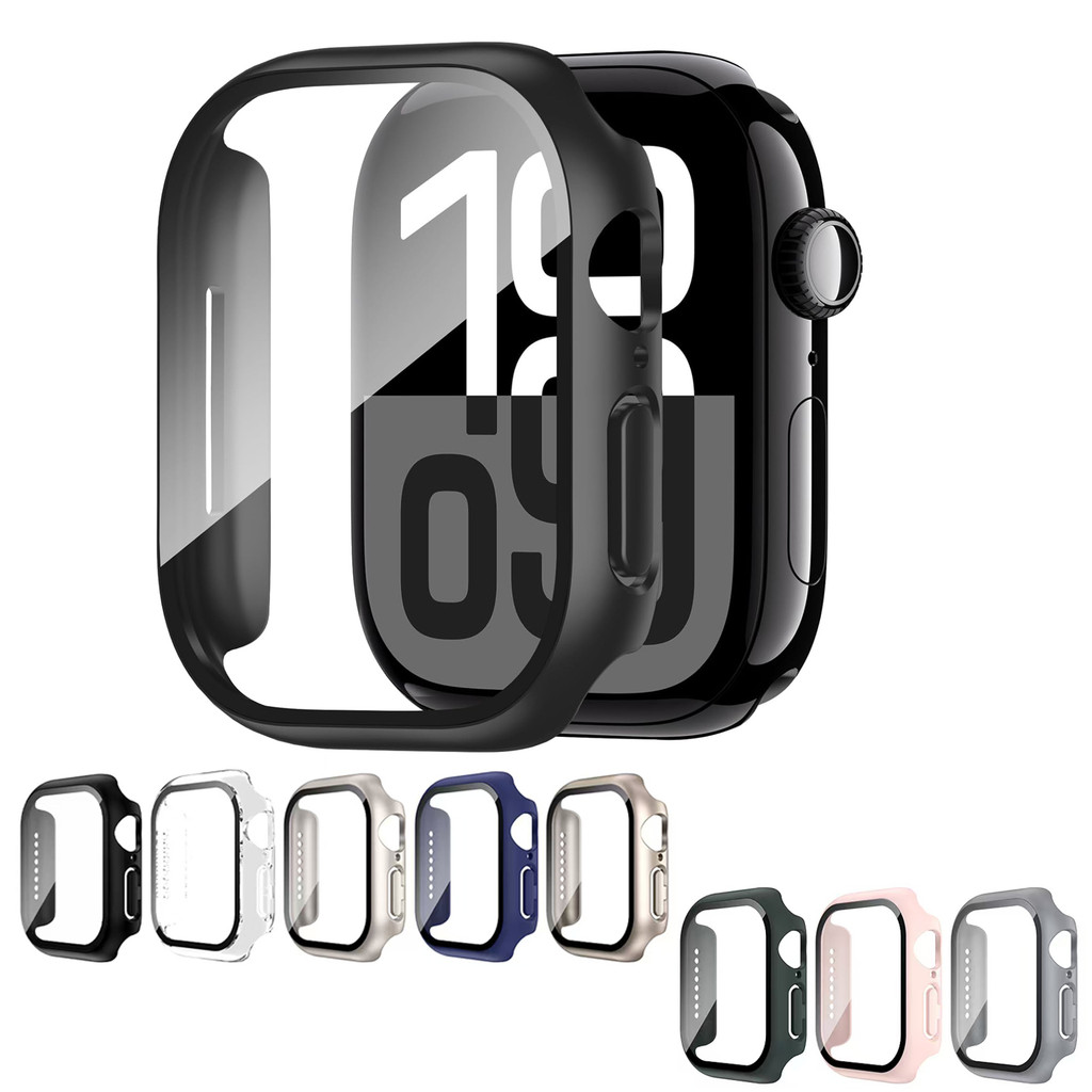 กรณีพีซีแบบแข็งบางพิเศษกระจกนิรภัยป้องกันหน้าจอฝาครอบป้องกันสําหรับ Apple Watch Series 10 9 8 7 6 iWatch 40 มม. 41 มม. 44 45 42 46