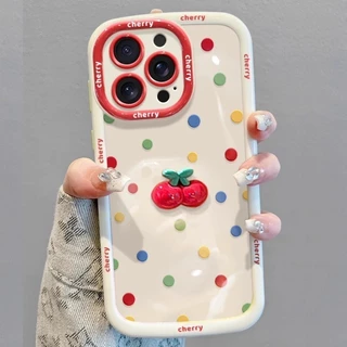 เข้ากันได้สําหรับiphone 16 15 14 13 12 11 Pro MAX X XR XS MAX 7 8 Plusที่มีสีสันPolka Dotสาวเชอร์รี่เคสโทรศัพท์ปกอ่อน