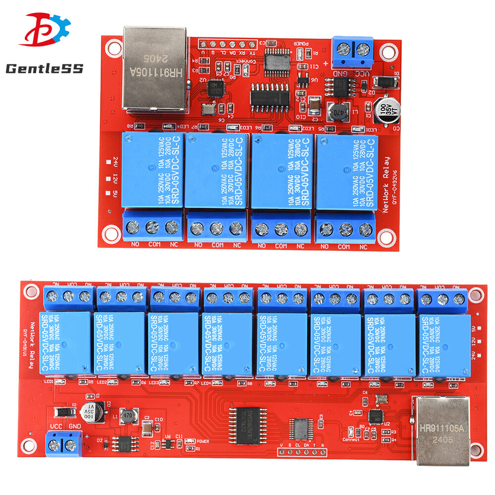 DC5V/12V/24V 4/8 Way TCPIP เครือข่าย Ethernet รีเลย์โมดูลสวิทช์ LAN ควบคุมอุปกรณ์สมาร์ทรีโมทคอนโทรล