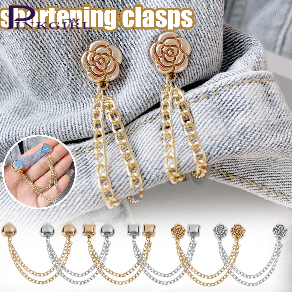 [แฟชั่น]คลิปหนีบขากางเกงแม่เหล็กสําหรับการปรับเสื้อผ้าคลิปหนีบโลหะผสมสีเงินและสีทองพร้อมโซ่8.5-9.5ซม., การยึดเหมไร้ความเสียหายสําหรับกางเกง/เสื้อ/ผ้าม่าน