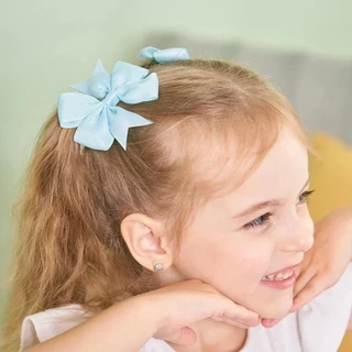2 ชิ้น/เซ็ต Solid Grosgrain ริบบิ้นผม Bows พร้อมคลิปสําหรับสาวโบว์ขนาดเล็ก Hairpins เด็ก Handmade Hairgrips อุปกรณ์เสริมผม