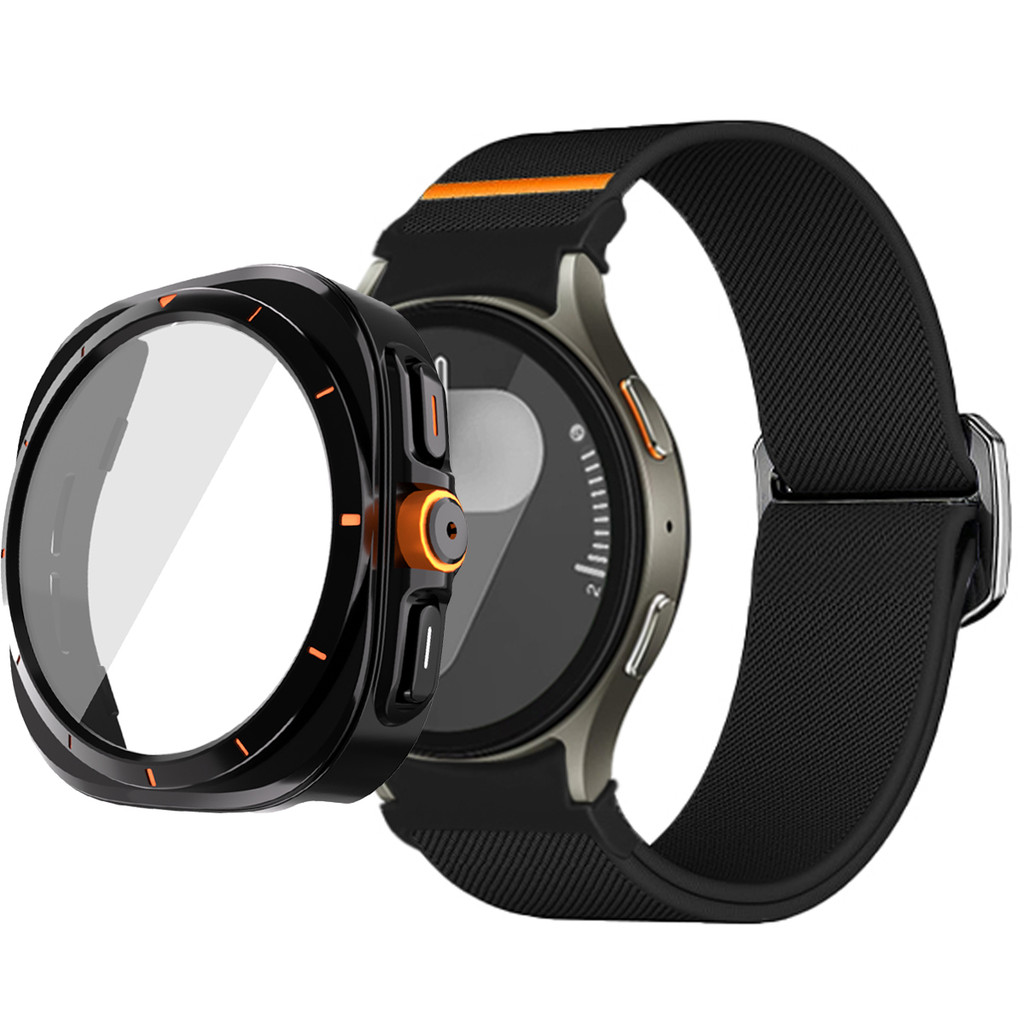 Shell Elastic Nylon Band Bracelet Case + Strap สําหรับ Samsung Galaxy Watch 7 6 40 มม.44 มม.อัพเกรด Galaxy Ultra 47 มม.หน้าจอป้องกัน